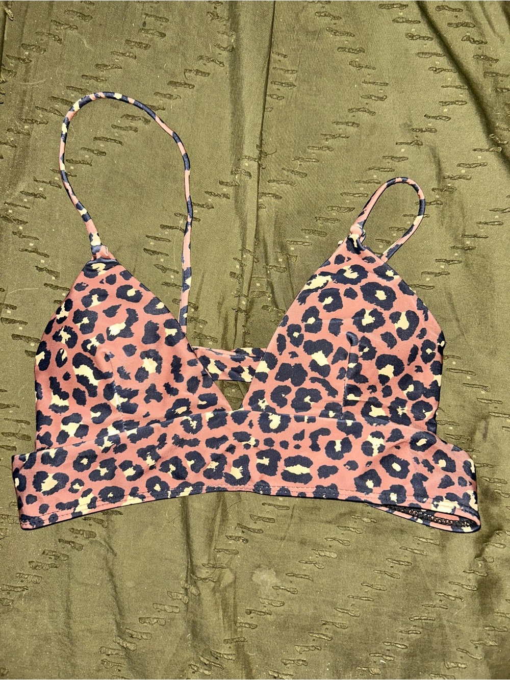 Leopard Print Bikini Top in Brown